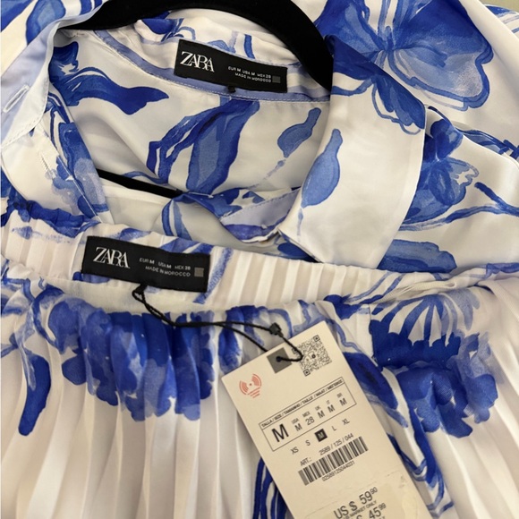 Zara Satin Effect WhiteBlue Pleated Skirt + Top - Picture 5 of 7